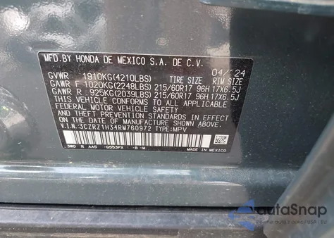 2024 Honda Hr-V 2Wd Lx z USA, uszkodzony, nr VIN 3CZRZ1H34RM760972